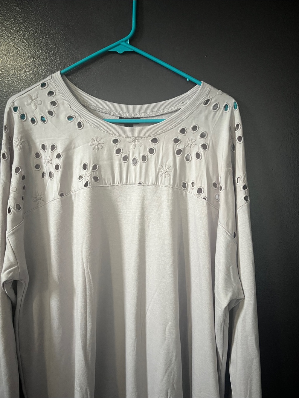 Women's light grayish Eyelet Detail Long Sleeve Top